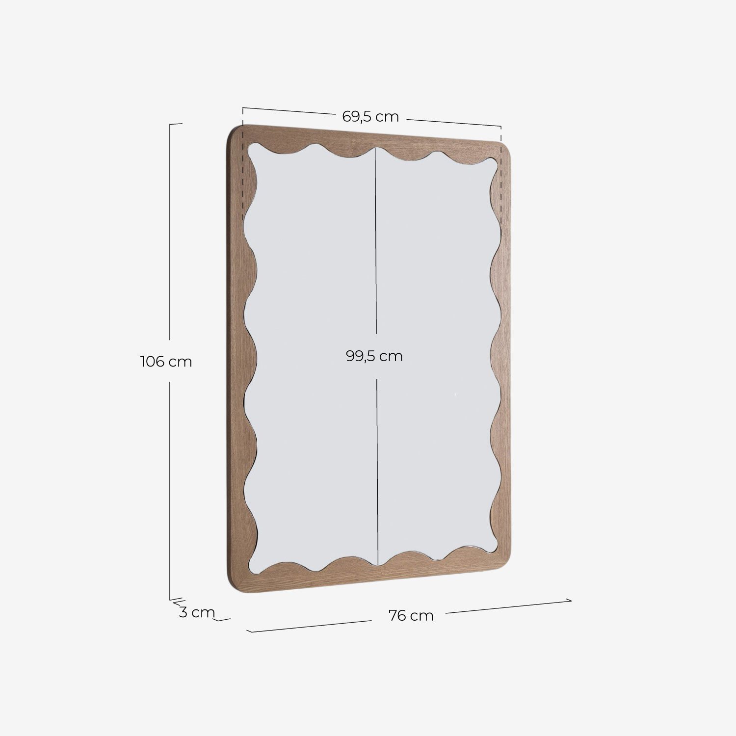 Miroir Mural Rectangulaire en Bois (106x76 cm) Arali, dimensions