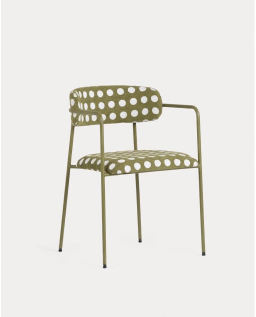 Chaise de Salle à Manger avec Accoudoirs en Métal et Tissu Myretia - Vert Olive