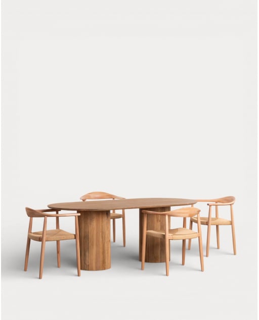 Ensemble Table à Manger Ovale en Bois à Poignées Viena et 4 Chaises en Bois et Corde Vilno