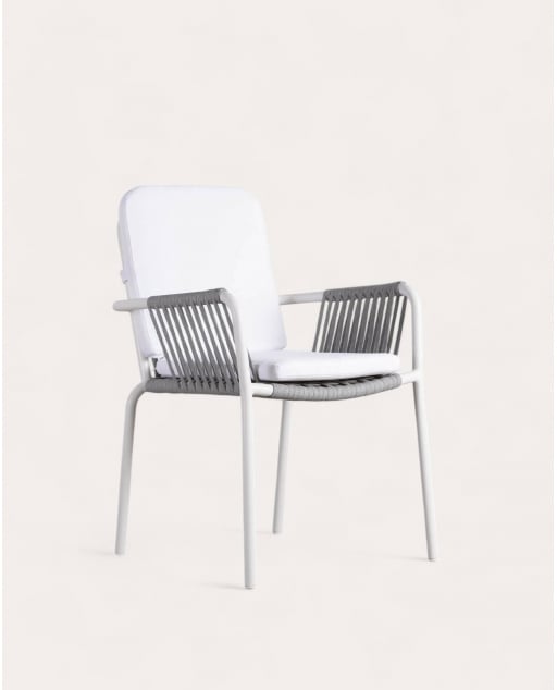 Chaise de Salle à Manger en Aluminium et Corde Drian - Blanc cassé