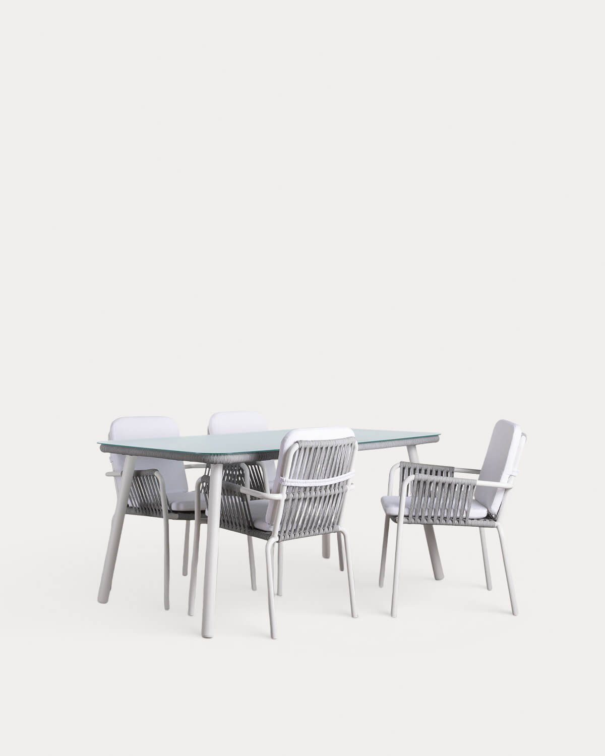 Set de Table Rectangulaire (160 x 90 cm) en Aluminium et Verre avec 4 Chaises d'Extérieur Drian, image de la gelerie 1