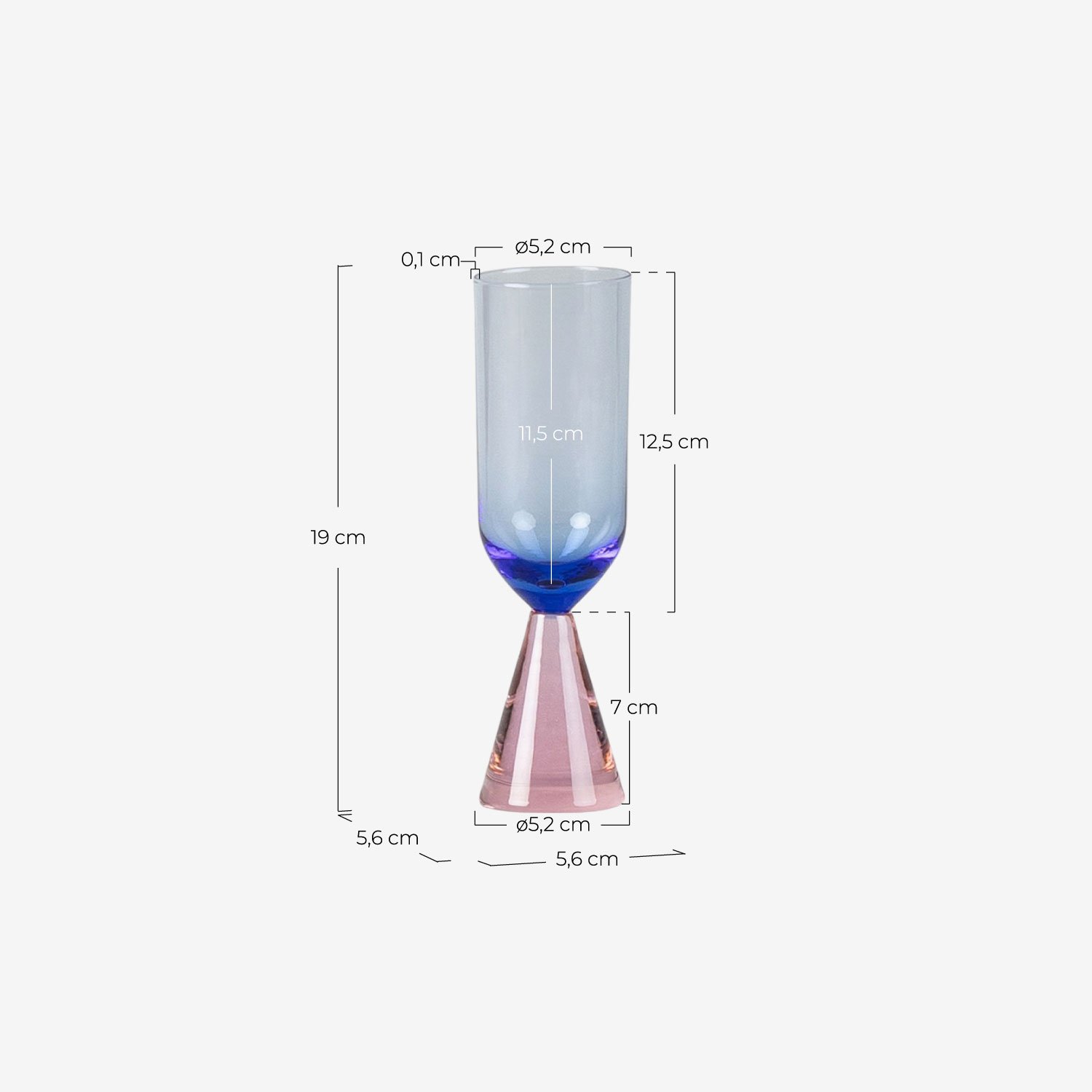 Pack de 4 Verres à Champagne en Verre Sevilla, dimensions