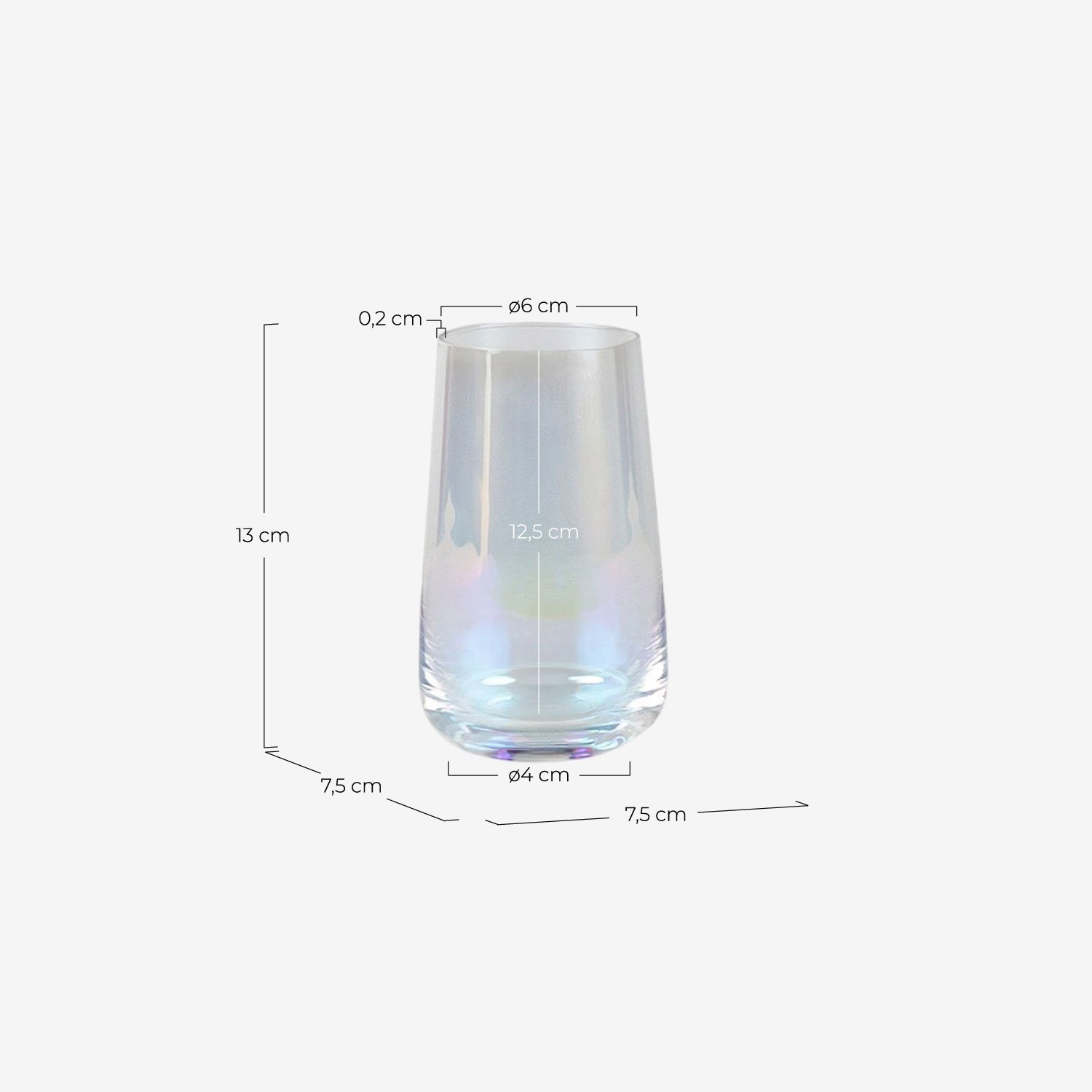 Pack de 4 Verres Hauts en Verre Irisé Odin, dimensions
