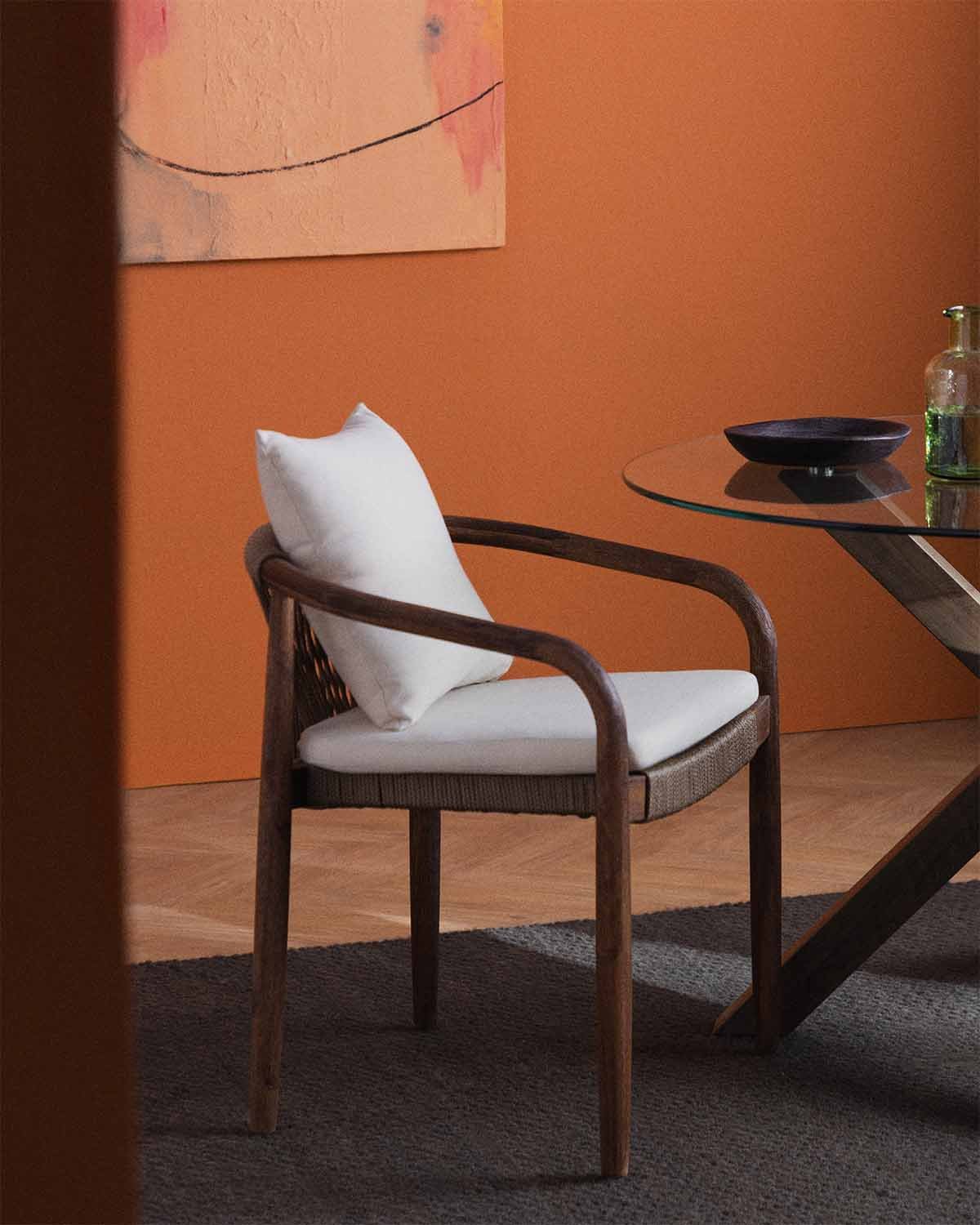 Pack 4 Chaises de Salle à Manger en Bois d'Acacia avec Coussin Loli, image de la gelerie 2