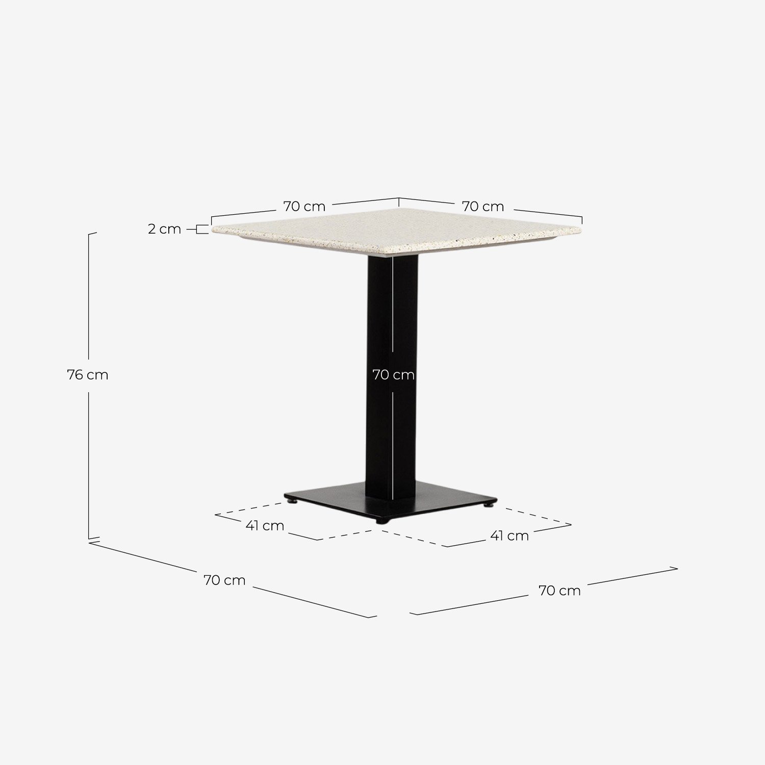 Table à Manger Carrée en Terrazzo (70x70 cm) Habana, dimensions