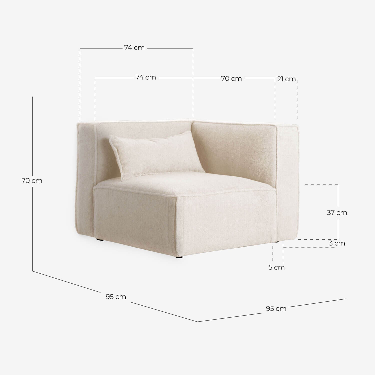 Canapé Modulaire 5 Pièces et Pouf en Tissu Bouclé Kilhe, dimensions