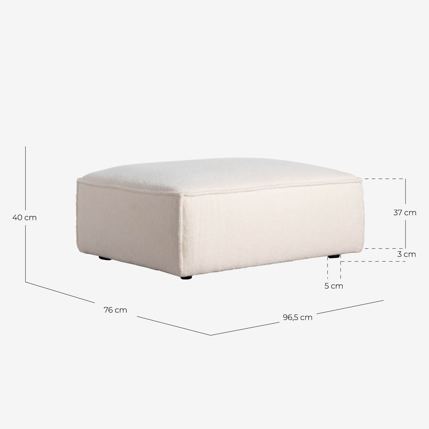 Canapé Modulaire 5 Pièces et Pouf en Tissu Bouclé Kilhe, dimensions