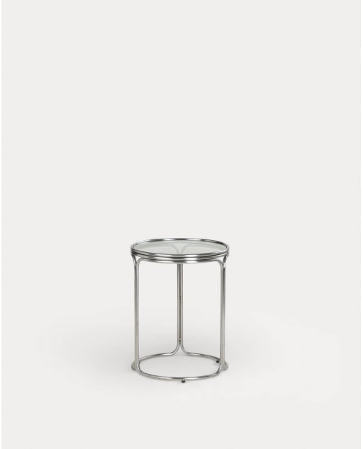 Table d'Appoint Ronde en Métal et Verre Trempé (Ø40 cm) Massia