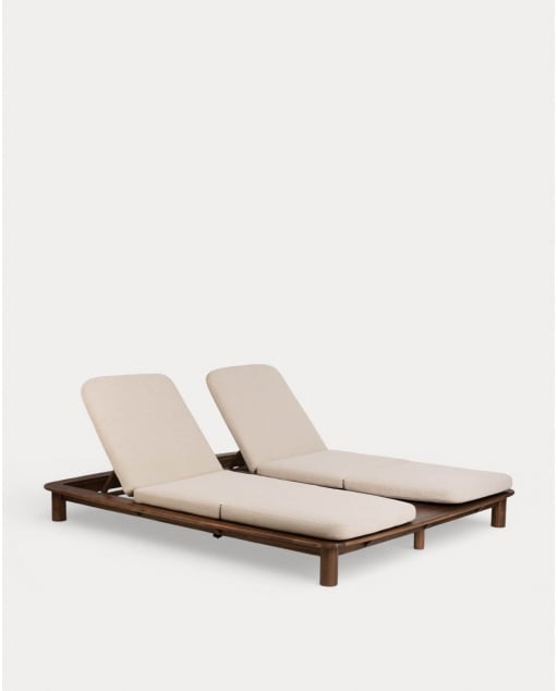 Bain de Soleil Double Inclinable en Bois d'Acacia et Tissu Dawson