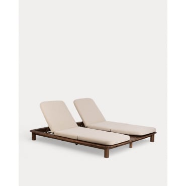 Bain de Soleil Double Inclinable en Bois d'Acacia et Tissu Dawson Bois d'Acacia Foncé - The Masie