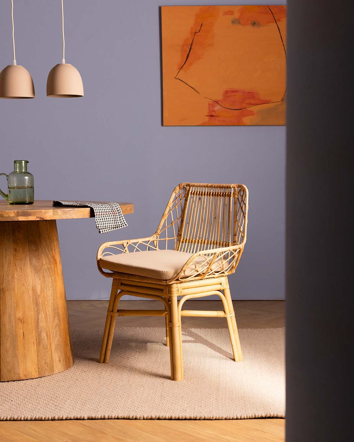 Pack 2 Chaises de Salle à Manger en Rotin Naturel avec Coussin Melys, image de la gelerie 2