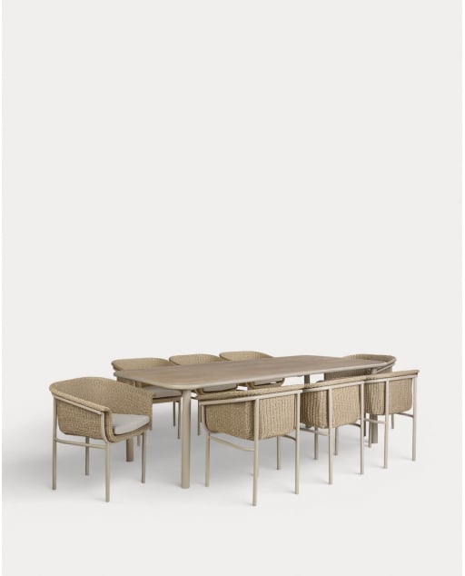 Ensemble Table Rectangulaire (240x110 cm) et 8 Chaises d'Extérieur en Bois d'Acacia et Métal Caitlyn