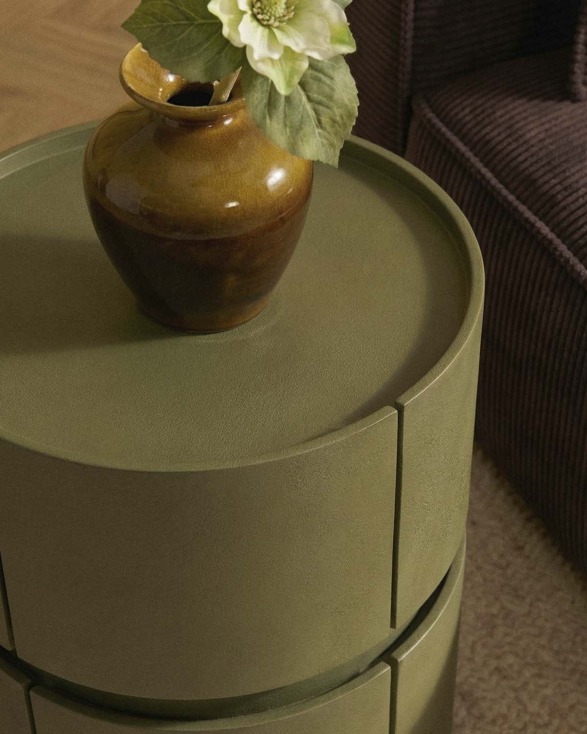 Table d'Appoint Ronde avec 2 Tiroirs en Bois (Ø40 cm) Maele, image de la gelerie 3