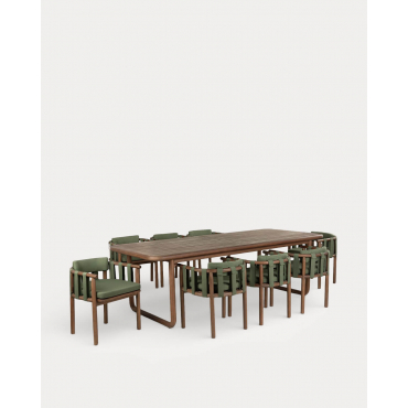 Ensemble Table Rectangulaires (240x100 cm) et 8 Chaises en Bois d'Eucalyptus et Tissu Edvard Vert Nori - The Masie