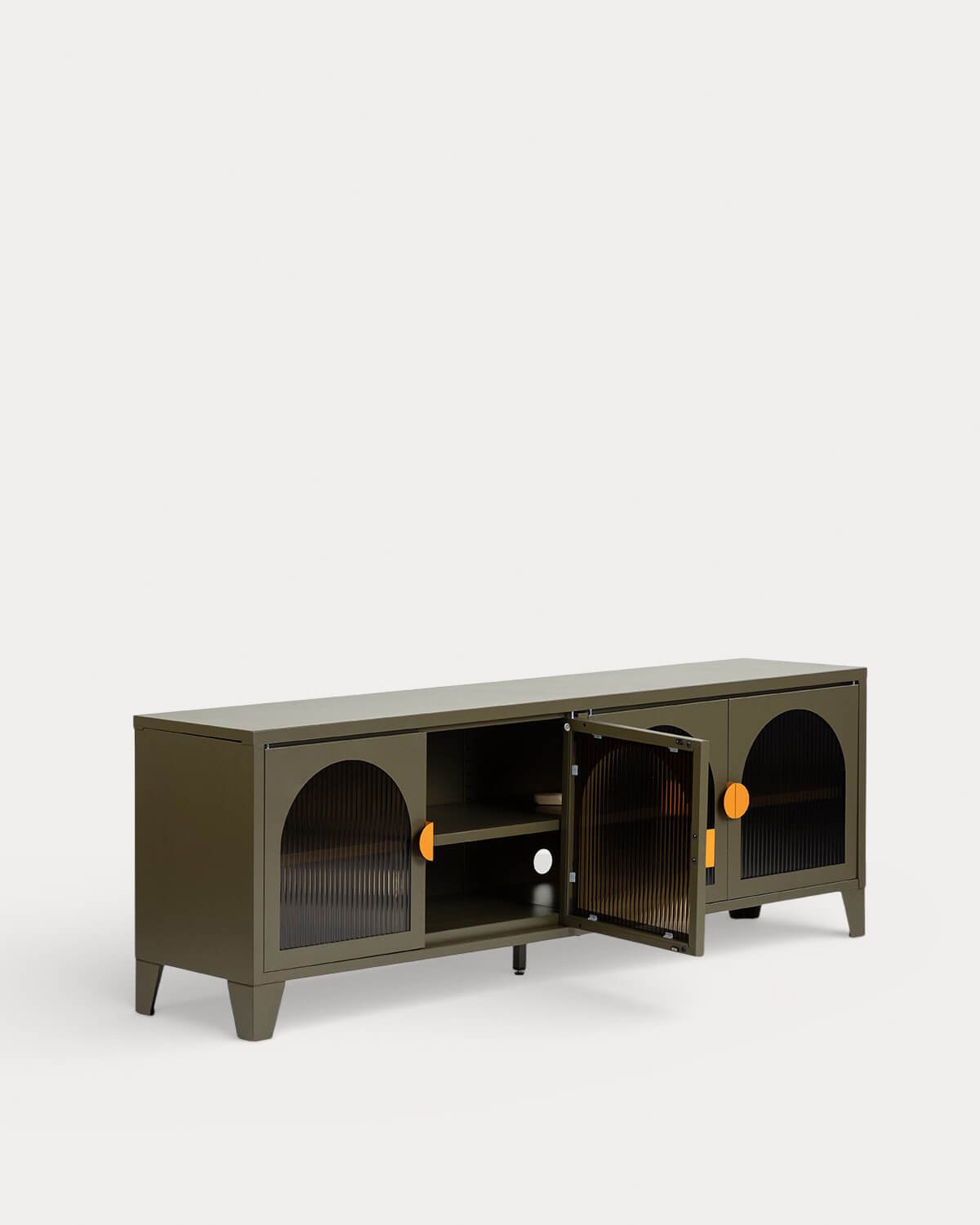 Meuble TV à 4 Portes en Acier Laminé et Verre Andrius, image de la gelerie 4