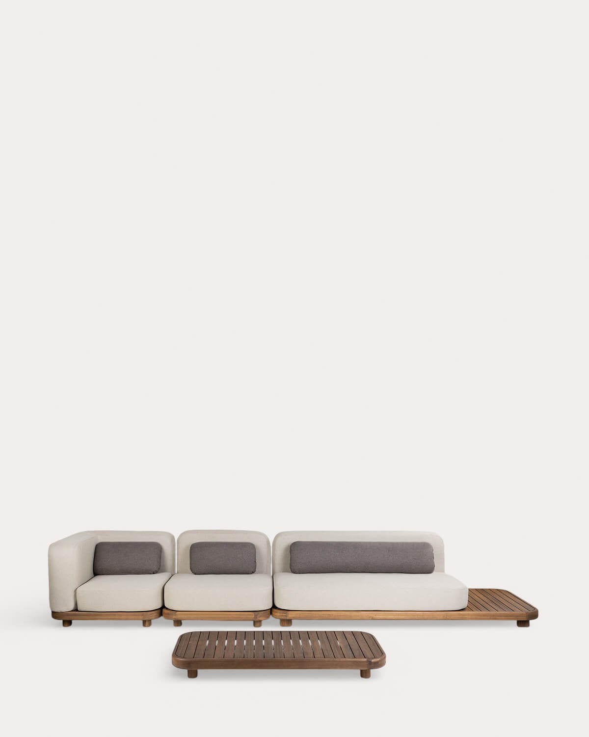 Ensemble de Jardin avec Canapé, Module Central, Module d'Angle et Table Basse en Bois d'Acacia et Tissu Redik