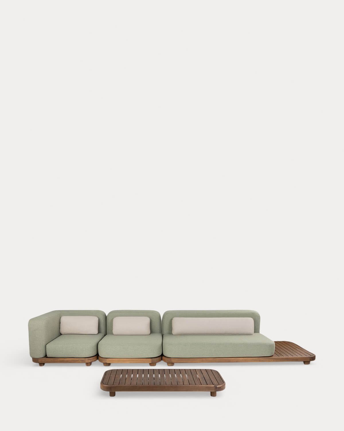 Ensemble de Jardin avec Canapé, Module Central, Module d'Angle et Table Basse en Bois d'Acacia et Tissu Redik, image de la gelerie 1