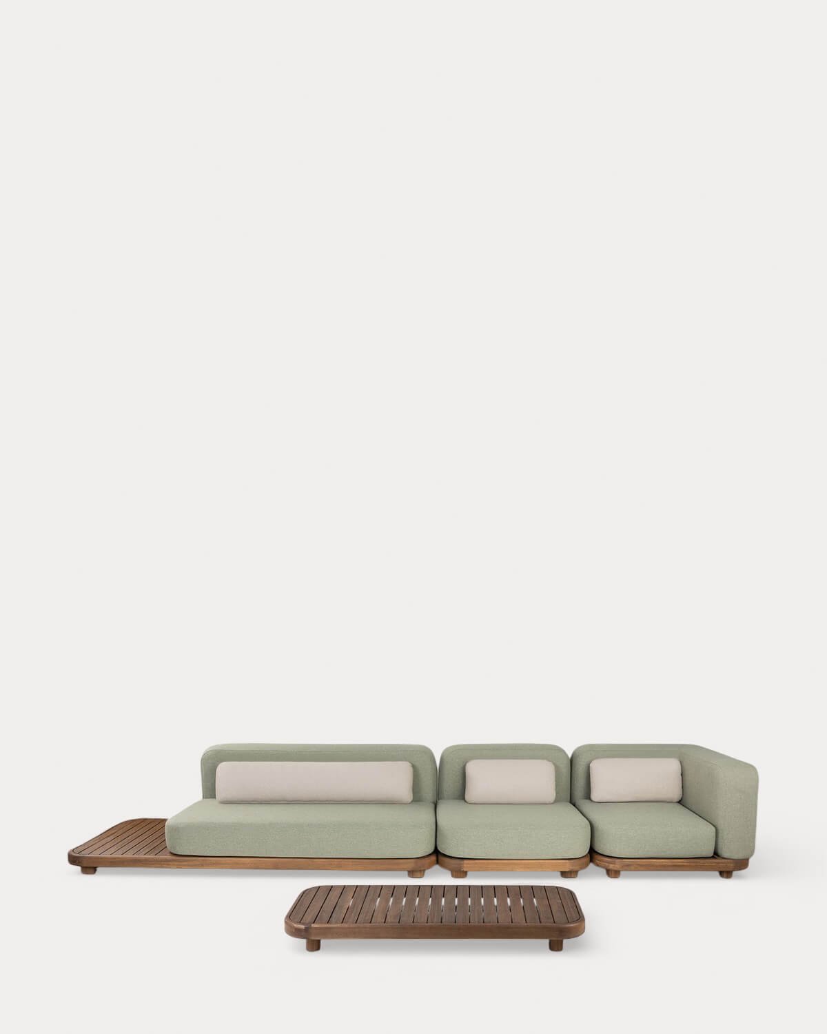 Ensemble de Jardin avec Canapé, Module Central, Module d'Angle et Table Basse en Bois d'Acacia et Tissu Redik, image de la gelerie 2