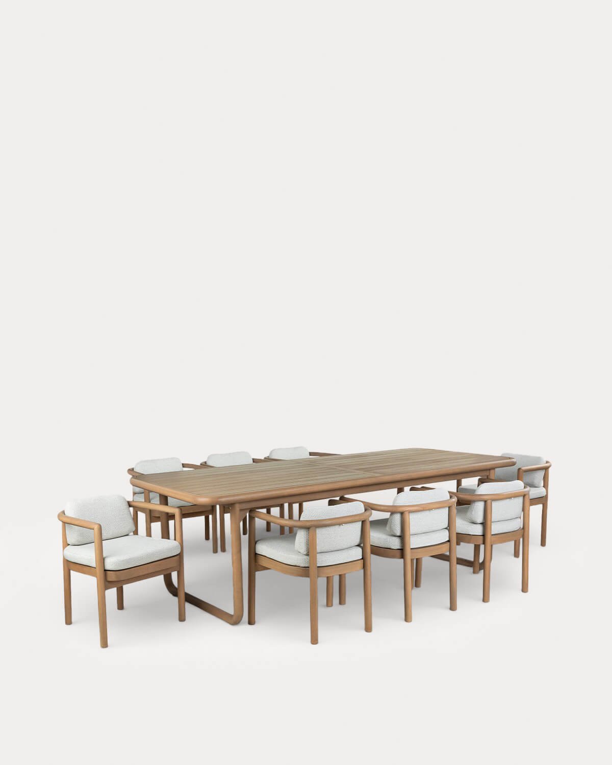 Ensemble Table Rectangulaire (240x100 cm) et 8 Chaises en Bois d'Eucalyptus et Tissu d'Extérieur Elnes, image de la gelerie 1