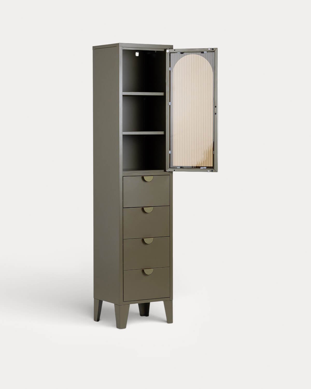 Vitrine à 1 Porte et 4 Tiroirs en Acier Laminé et Verre Andrius, image de la gelerie 2