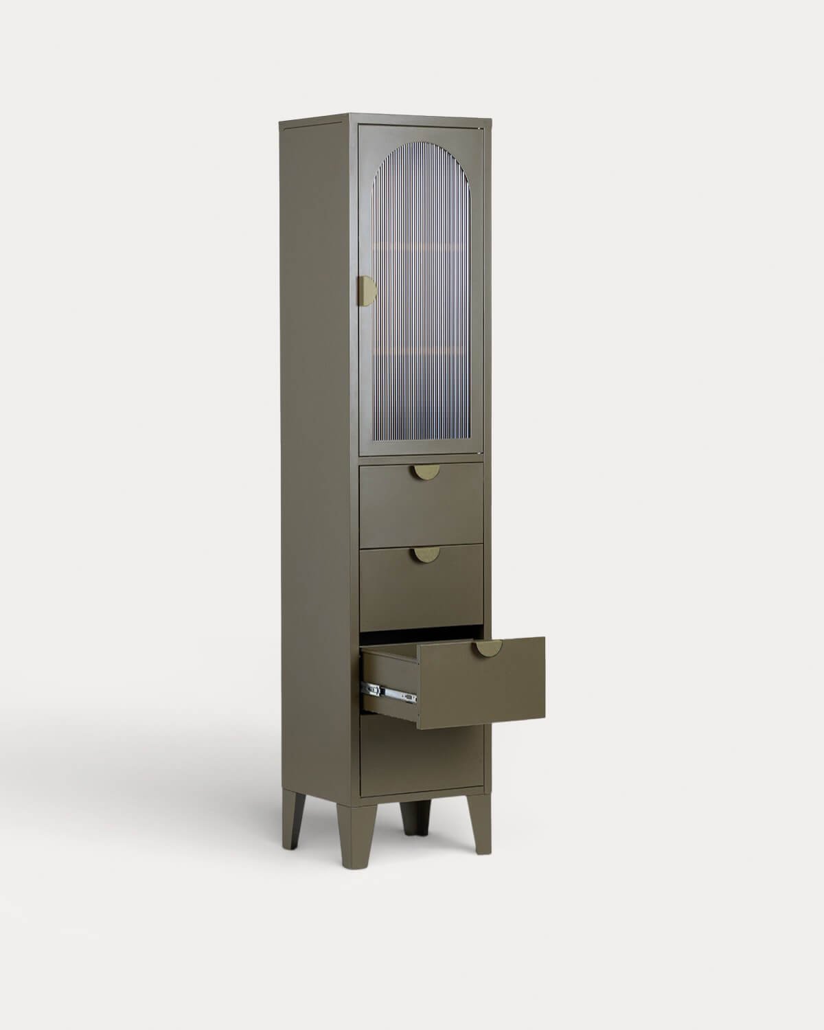 Vitrine à 1 Porte et 4 Tiroirs en Acier Laminé et Verre Andrius, image de la gelerie 3