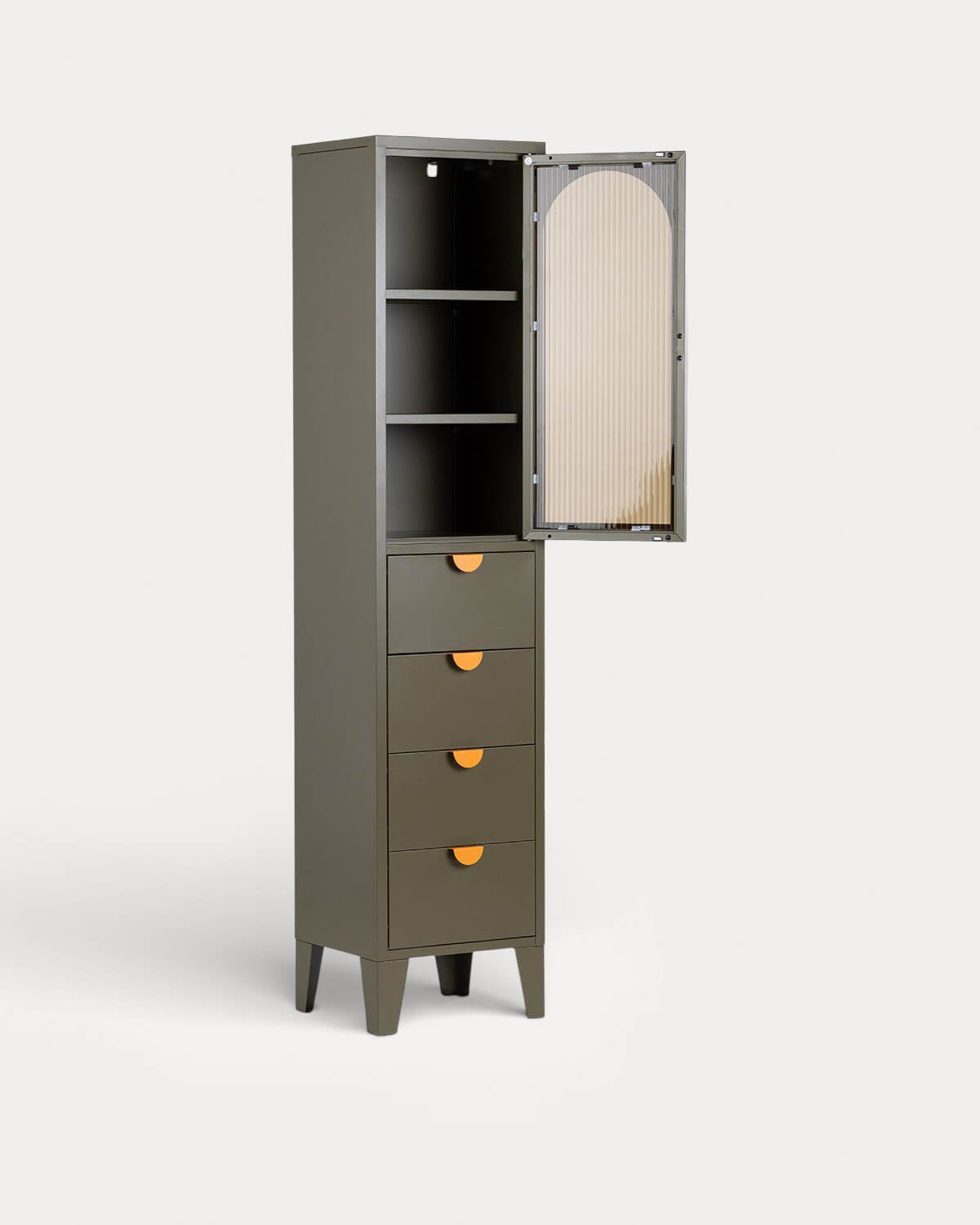 Vitrine à 1 Porte et 4 Tiroirs 180x40 cm en Acier Laminé et Verre Andrius, image de la gelerie 5