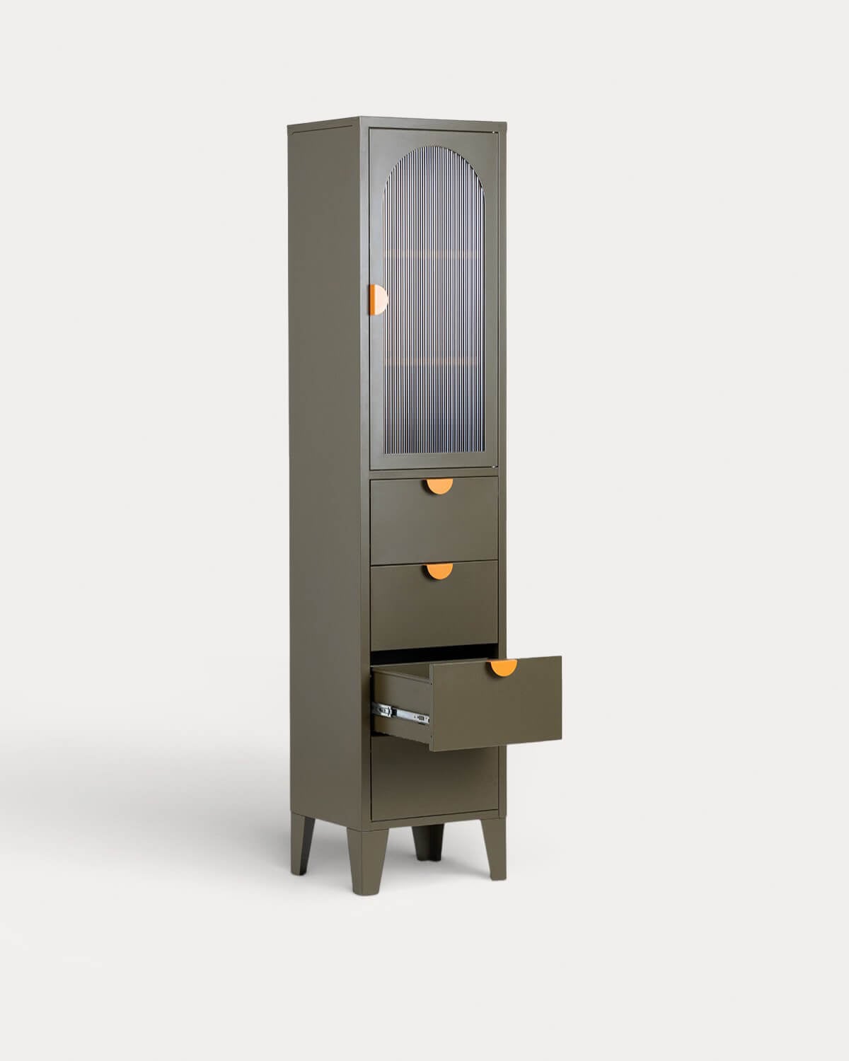Vitrine à 1 Porte et 4 Tiroirs 180x40 cm en Acier Laminé et Verre Andrius, image de la gelerie 4