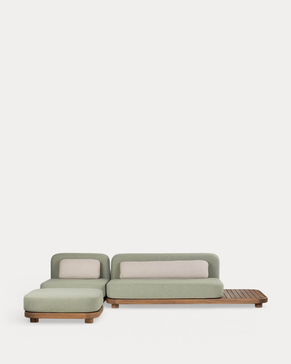 Ensemble de Canapé de Jardin Modulaire 2 Pièces Module Canapé et Module Central en Bois d'Acacia et Module Pouf en Tissu Redik