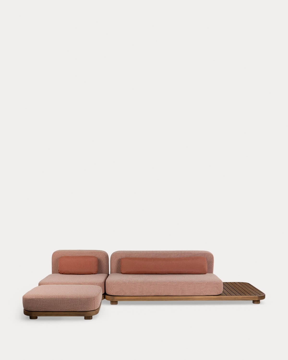 Ensemble de Canapé de Jardin Modulaire 2 Pièces Module Canapé et Module Central en Bois d'Acacia et Module Pouf en Tissu Redik