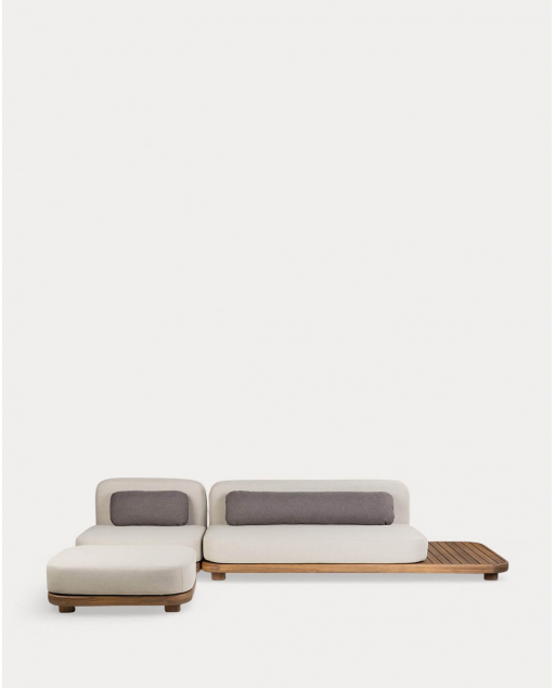 Ensemble de Canapé de Jardin Modulaire 2 Pièces Module Canapé et Module Central en Bois d'Acacia et Module Pouf en Tissu Redik - Beige Seashell