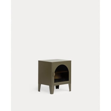 Table de Chevet avec Rangement en Acier Laminé et Verre (50x40 cm) Andrius Vert Nori - The Masie