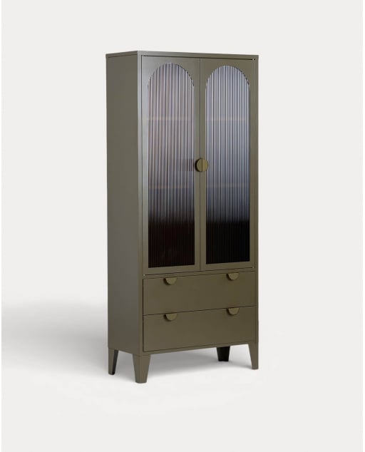 Buffet haut 2 portes et 2 tiroirs 180x80 cm en acier laminé et verre Andrius
