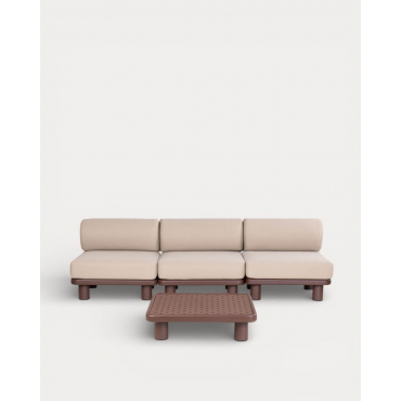 Ensemble de Jardin avec 3 Modules Centraux et Table Basse en Aluminium et Tissu Lantana Marron Chocolat - The Masie