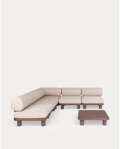 Ensemble de Jardin avec 4 Modules Centraux, Module d'Angle et Table Basse en Aluminium et Tissu Lantana