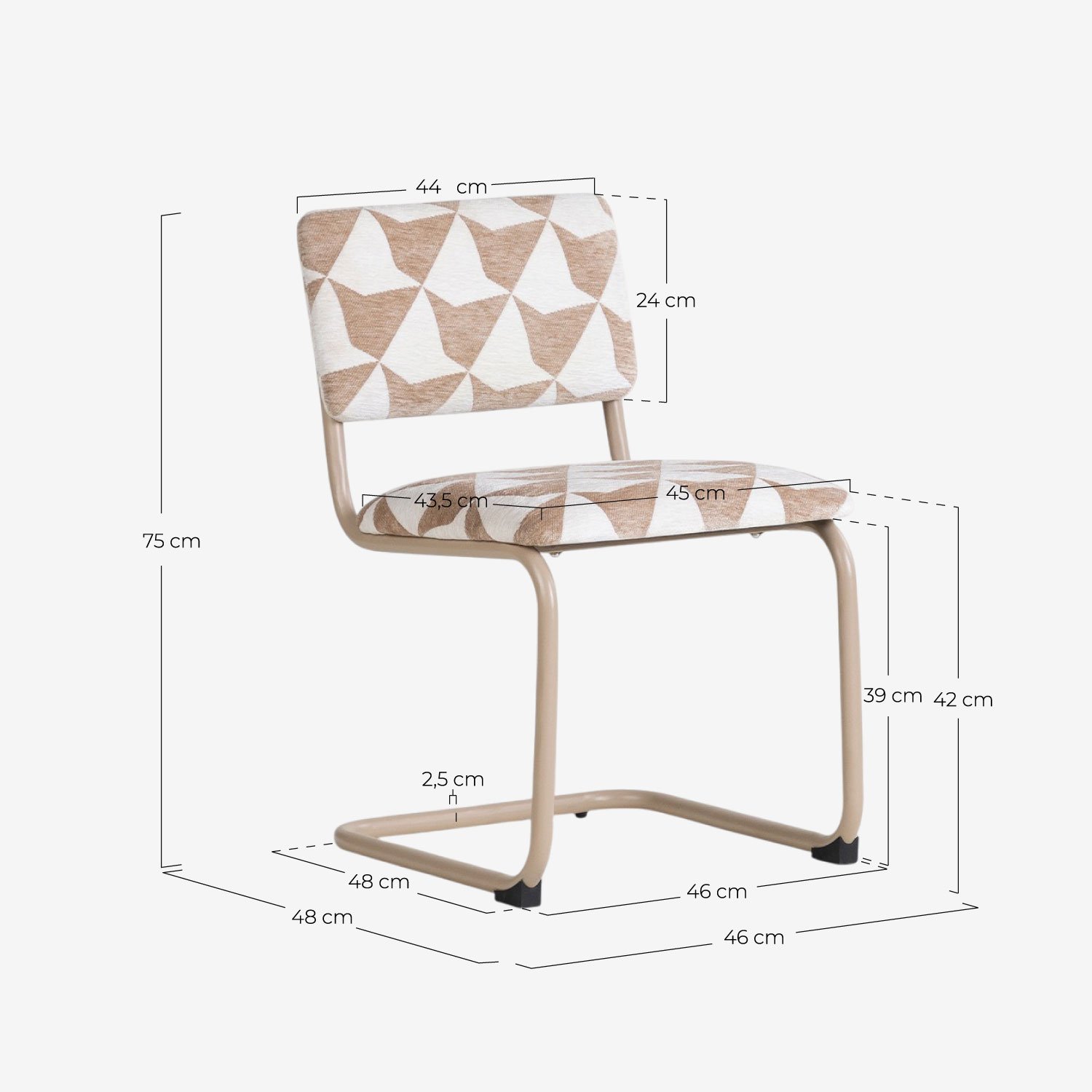 Chaise de Salle à Manger en Métal et Tissu Viola, dimensions