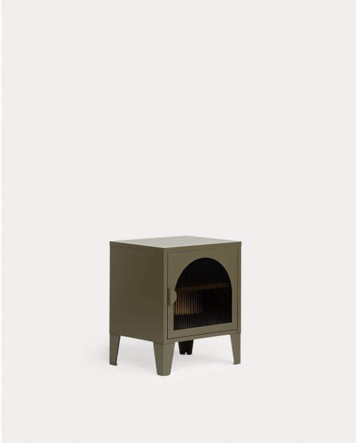 Pack 2 Tables de Chevet avec Rangement en Acier Laminé et Verre (50x40 cm) Andrius