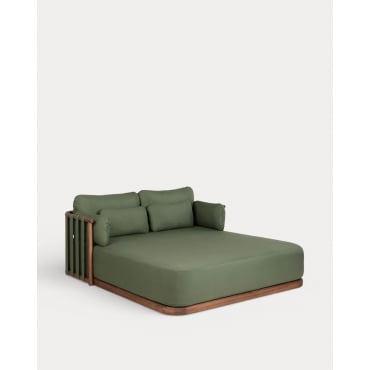Chaise Longue Double en Bois d'Eucalyptus et Tissu Edvard Vert Nori - The Masie