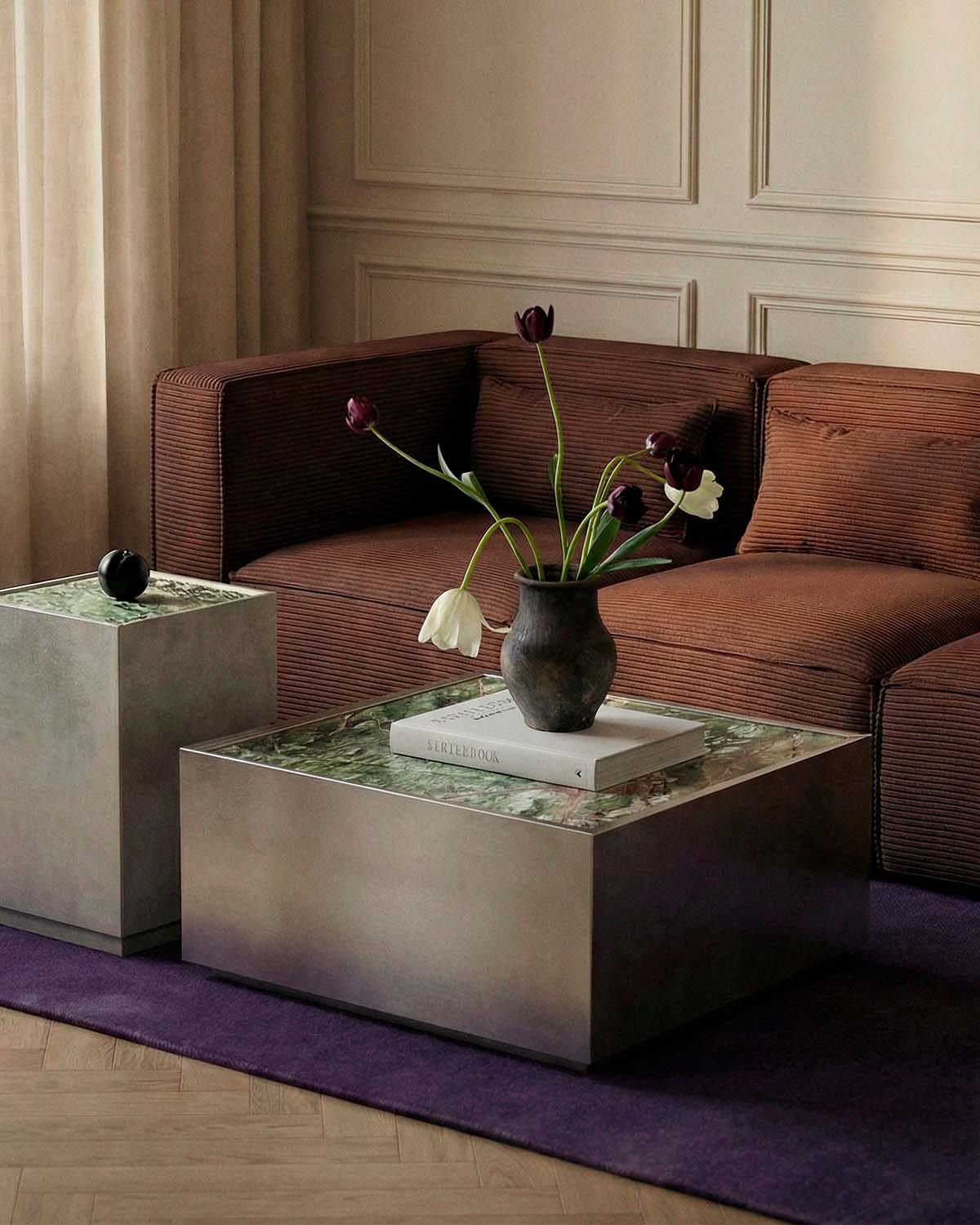 Table Basse Carrée en Acier Inoxydable et Marbre (80x80 cm) Imogen, image de la gelerie 2