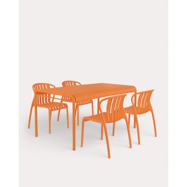 Ensemble Table Rectangulaire (153x90 cm) et 4 Chaises d'Extérieur en Polypropylène Baztan Orange Terra - The Masie