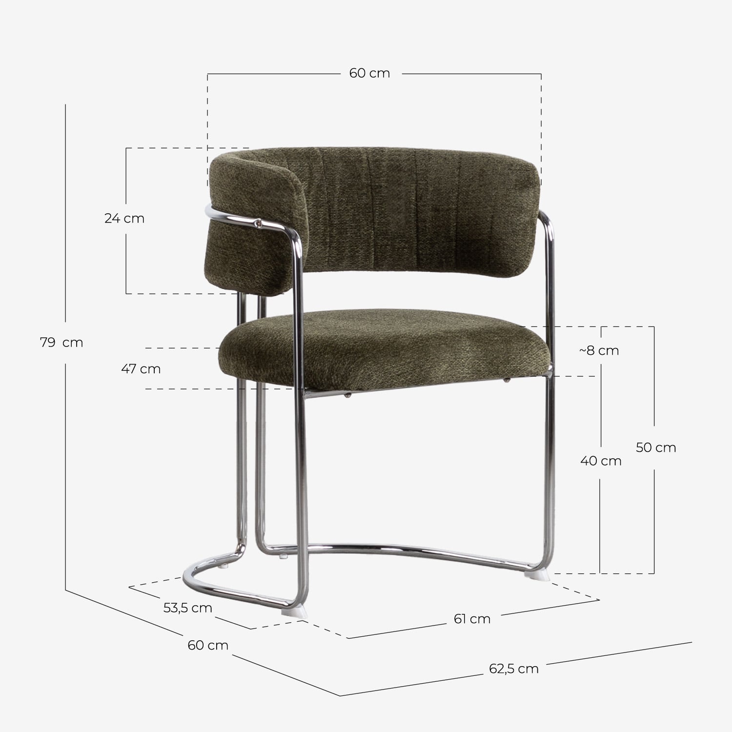 Pack de 2 Chaises de Salle à Manger en Tissu et Métal Petra , dimensions