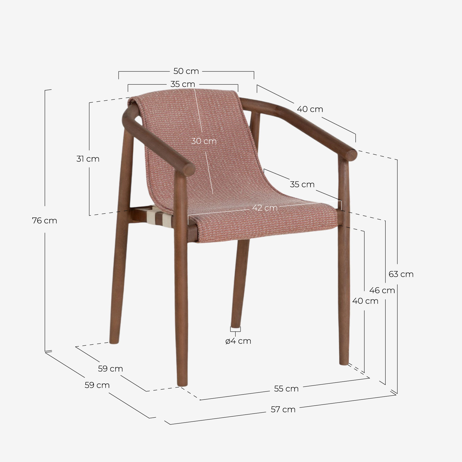 Pack 2 Chaises d'Extérieur en Bois d'Eucalyptus et Tissu Clhoti, dimensions