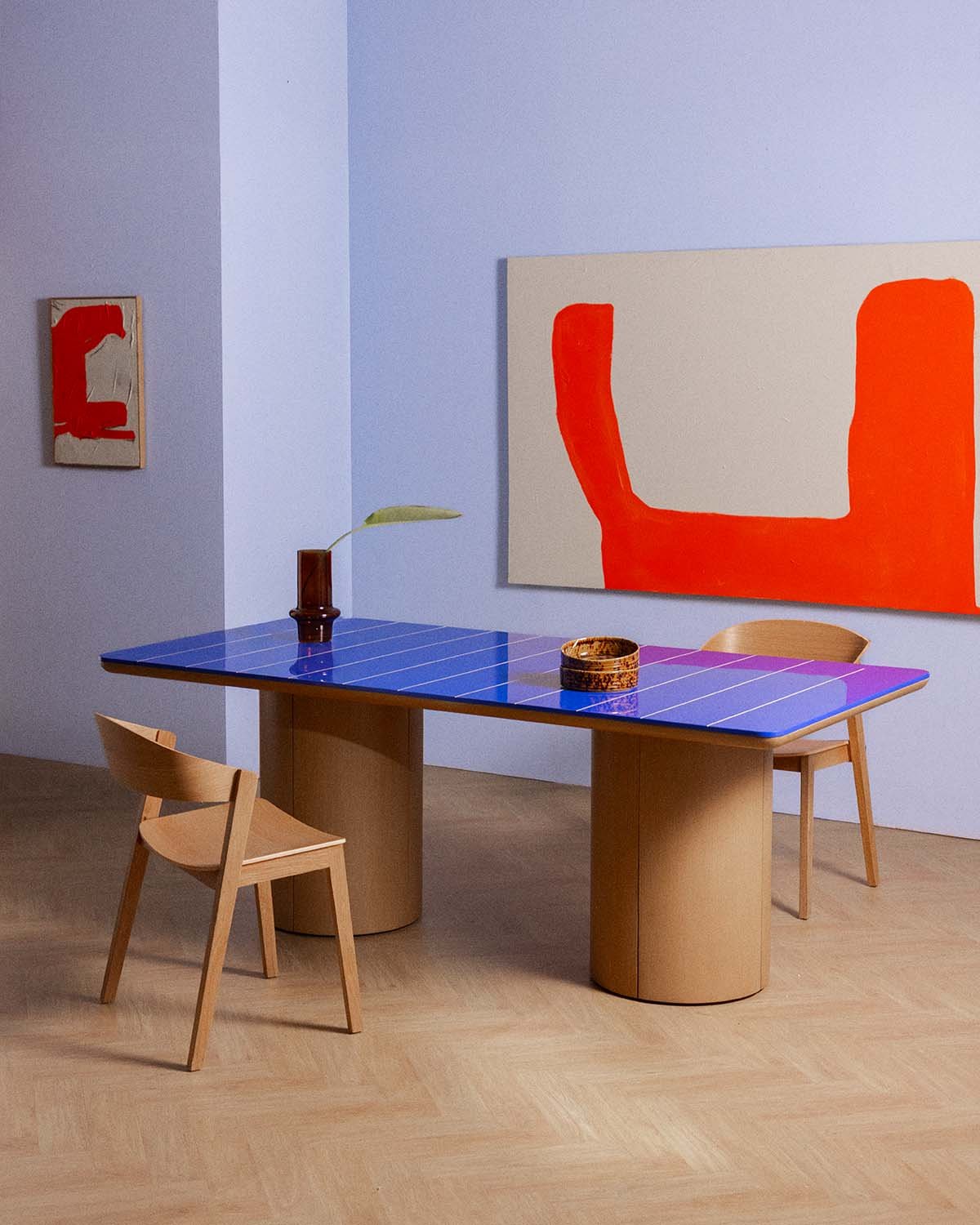 Table de Salle à Manger Rectangulaire en Ciment avec Aspect Carrelage et Bois d'Acacia (200x105 cm) Pepe, image de la gelerie 2