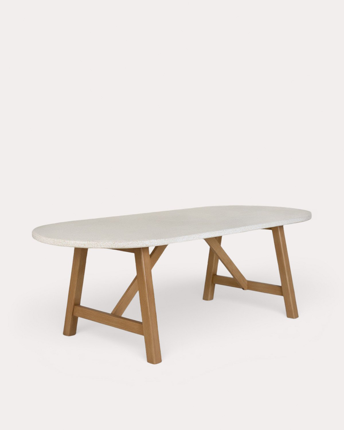 Table de Salle à Manger Ovale en Terrazzo et Bois d'Acacia (230x100 cm) Mirena, image de la gelerie 1