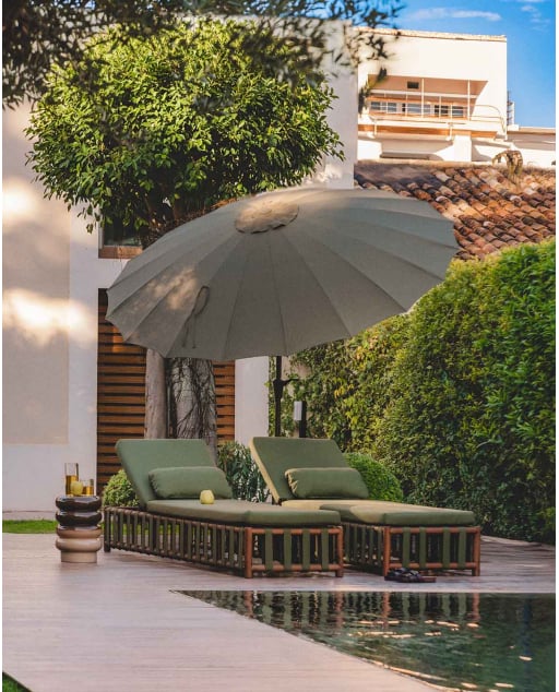 Chaise Longue Inclinable en Bois d'Eucalyptus et Tissu Edvard