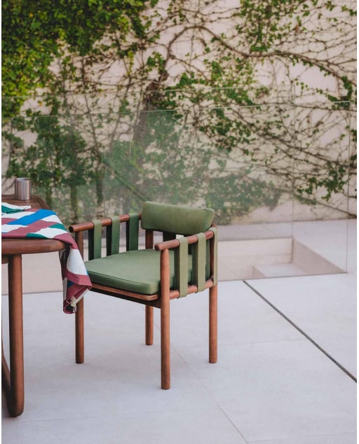 Chaise d'Extérieur avec Accoudoirs en Bois d'Eucalyptus et Revêtement en Tissu Edvard