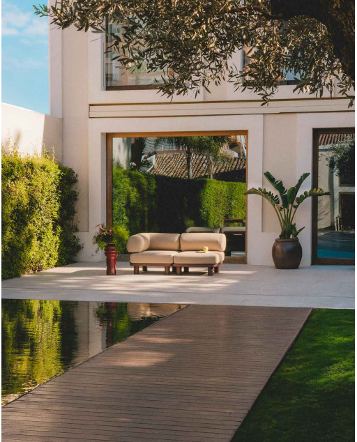 Canapé de Jardin Modulaire 2 Pièces avec Module d'Angle et Module Central en Aluminium et Tissu Lantana