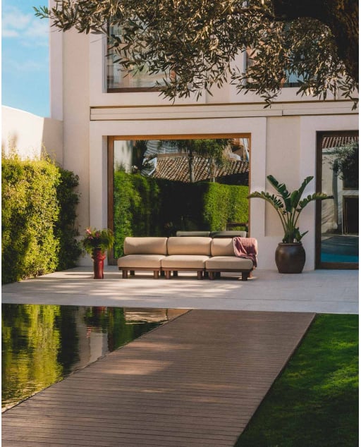 Canapé de Jardin Modulaire 3 Pièces avec Module Central en Aluminium et Tissu Lantana