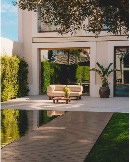 Ensemble de Jardin avec Module d'Angle, Module Central et Table Basse en Aluminium et Tissu Lantana