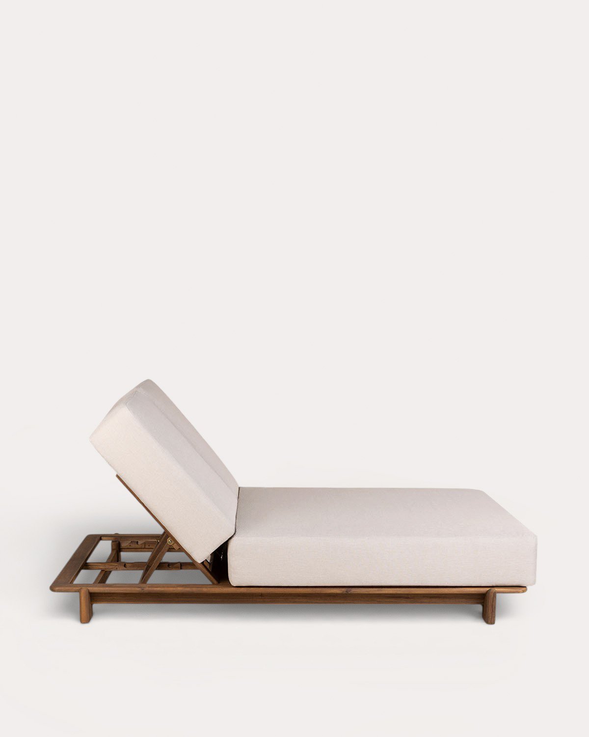 Chaise Longue Double Inclinable en Bois d'Acacia avec Coussin en Tissu Cael , image de la gelerie 2