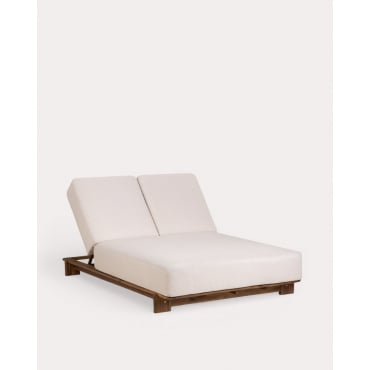 Chaise Longue Double Inclinable en Bois d'Acacia avec Coussin en Tissu Cael Bois d'Acacia Moyen - The Masie